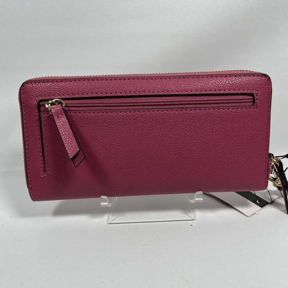NINE WEST Wallet Accordion Zip Around Leather Card Coin Purse Rouge Pink NEW